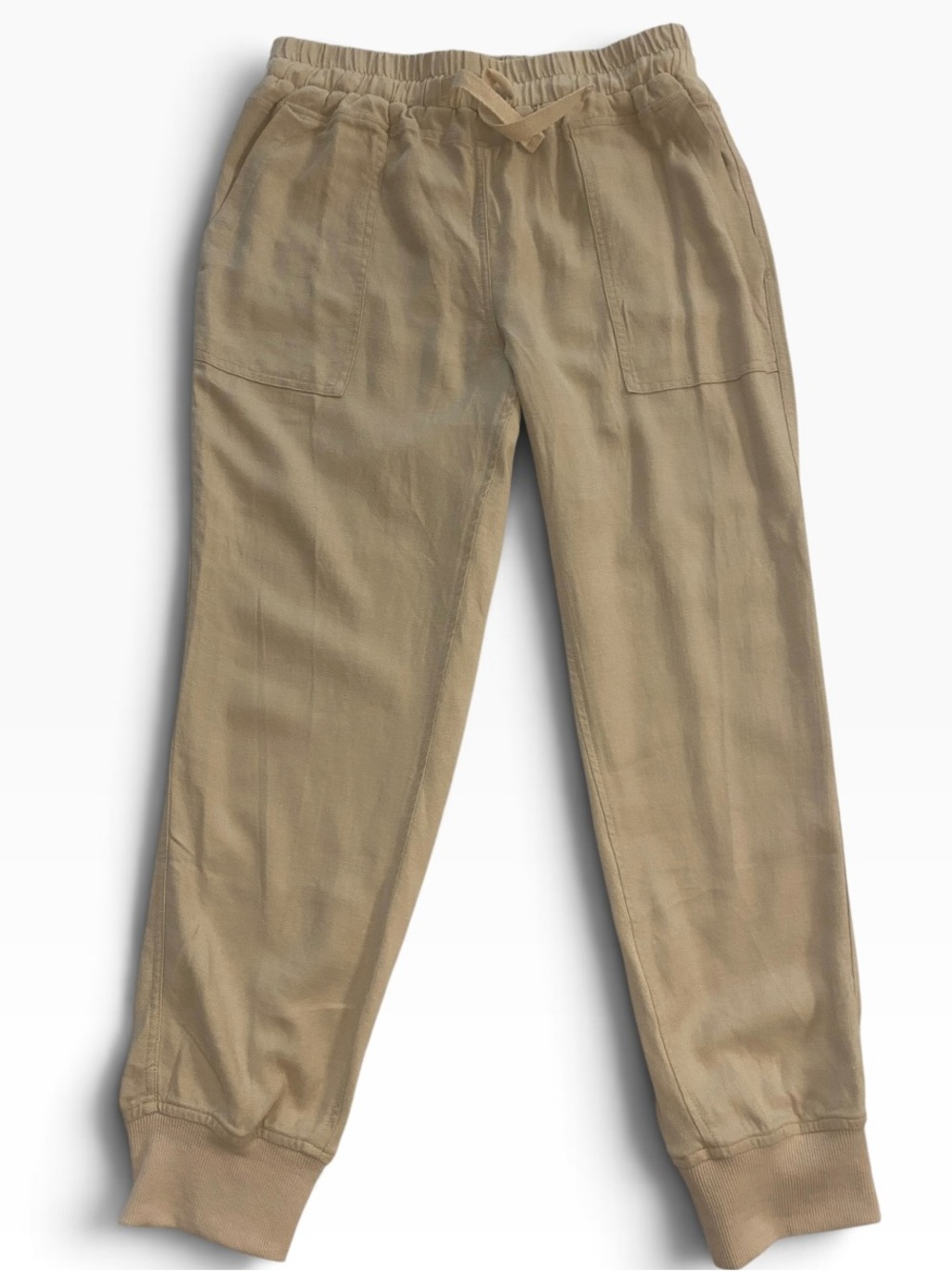 Women’s Cream Tan Drawstring Jogger Linen Viscose Pants New Size M